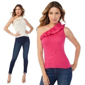 Sofia Vergara One Shoulder Ruffled Knit Tank Top Shirt 2-Pack Size S